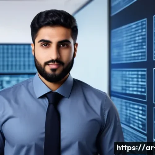 클라우드 보안 네트워크 - A professional Middle Eastern IT specialist in modern office environment, wearing business casual at...