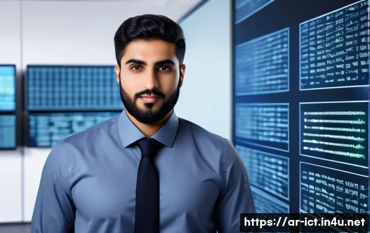 클라우드 보안 네트워크 - A professional Middle Eastern IT specialist in modern office environment, wearing business casual at...